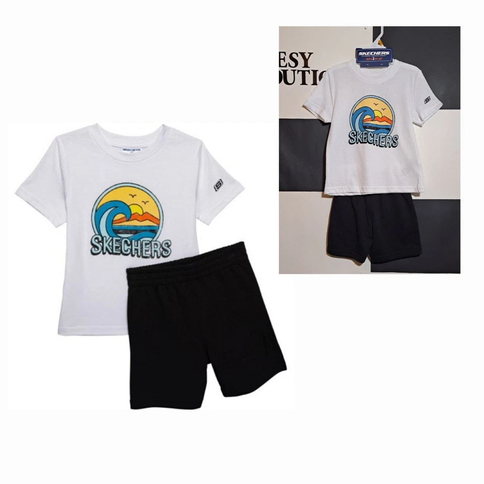 Conjunto de camiseta corta Skechers para niños pequeños desgastados con gráficos hinchados blanco/negro talla 3T Foto 1 de 4