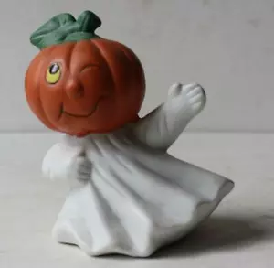 Ghost Figurine Jack O Lantern Head Halloween Ceramic Porcelain Hand Painted CUTE - Picture 1 of 1