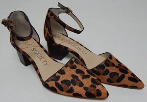 Sole Society Katarina Size 6.5 M EU 37 Women's Fur Ankle Strap Pumps Tan/Leopard - Picture 1 of 9