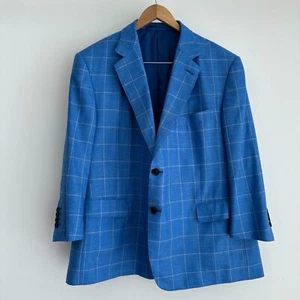 Windowpane Check Sport Coat Mens 44S Blue Ariston Blazer Polo Yacht Statement - Picture 1 of 16