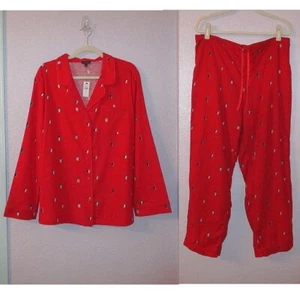 TALBOTS Dancing PENGUINS Flannel PAJAMAS Size L TOP & PANTS 2 Piece LOUNGE Cozy - Picture 1 of 12
