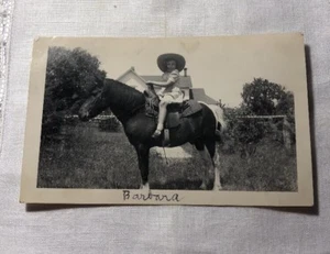 Vintage Snapshot Photo Photograph Girl On Horse In Big Hat H-104 - Picture 1 of 3