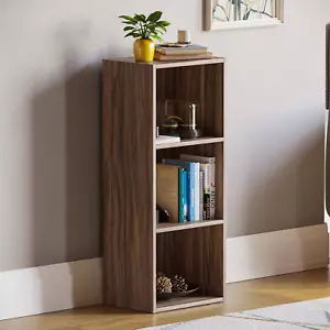 Oxford Bookcase 3 Tier Cube Shelf Storage Display Wood Stand Furniture Walnut - Picture 1 of 7