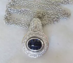 18K White Gold Multi Strand Sapphire Diamond Necklace -18.4 gms, 15.8 in, 1.18ct - Picture 1 of 12