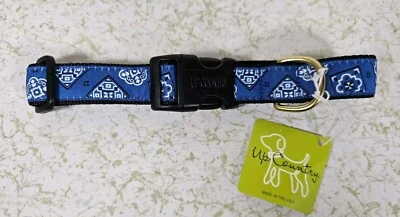 Lg Dog Puppy Collar Blue Bandana Cowboy Hankie Gold Adjustable 15-21 Up Country - Image 1 of 4