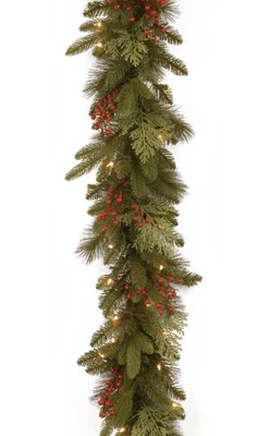 9' Pre-Lit Artificial Christmas Garland Real Feel, White Lights Berry Clusters - Image 1 of 4