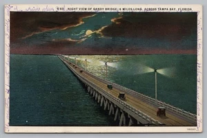 Postcard Gandy Bridge Night View Across Tampa Bay Florida Posted 1933 - Picture 1 of 2