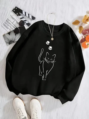 MUJER L NEGRO/BLANCO SUAVE JERSEY GATO/CON PATAS SUDADERA REGALO NUEVO NUEVO EN PAQUETE Foto 1 de 2