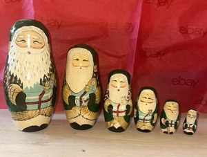 Muñecas matrioska rusas de anidación de seis piezas de colección Santa Claus textura pintada a mano - Imagen 1 de 16