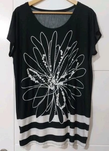Black &white Short Sleeve Top Size 16 - Picture 1 of 4