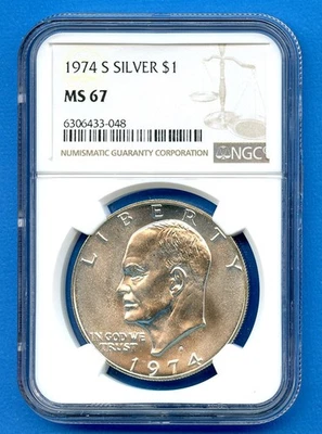 1974 S NGC MS67 Eisenhower Dollar $1 US Mint Ike Silver Coin 1974-S MS-67 - Image 1 of 3