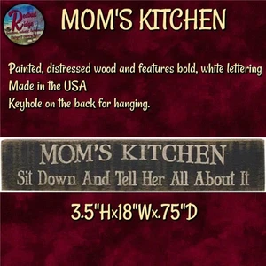 Sign Distressed Black Wood Mom&apos;s Kitchen - Picture 1 of 1
