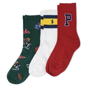 Polo Ralph Lauren Niños Pony - 3 Pares CALCETINES POLO OSO Zapato Talla 4-10 Nuevo con Etiquetas - Imagen 1 de 8
