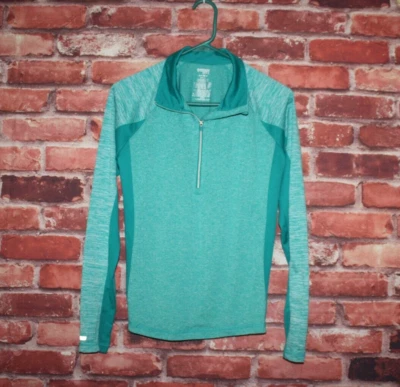 Danskin NOW Womens Top Semi Fitted Size Sm Green 1/4 Zip Long Sleeves Pull Over - Imagem 1 de 4