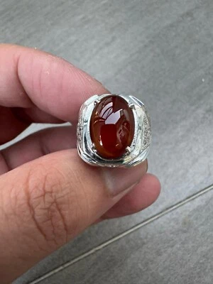 Anillo de oro blanco de 18 k con piedras preciosas de ónix rojo natural para hombre #3648 Foto 1 de 4