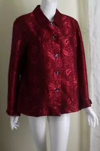 Coldwater Creek Größe L Opulente Rot Reich Damask Jacke Topper Schön Art-To-Wear - Bild 1 von 8