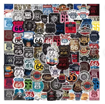 4 CLASSY GIFTS Route 66 Travel Stickers Skateboard Vinyl Laptop Luggage Decal Hydro Flask 50pcs