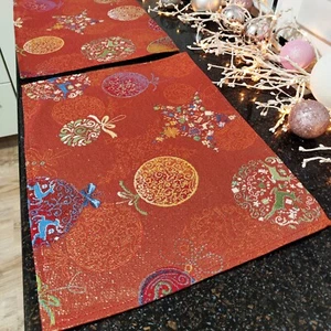 Manteles de mesa de Navidad tapiz dorado rojo manteles de mesa manteles de vacaciones - Imagen 1 de 6