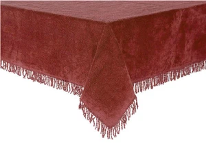 Diana Cowpe Burgundy Tablecloths Traditional Cotton Chenille Tablecloth Fringed - Picture 1 of 6