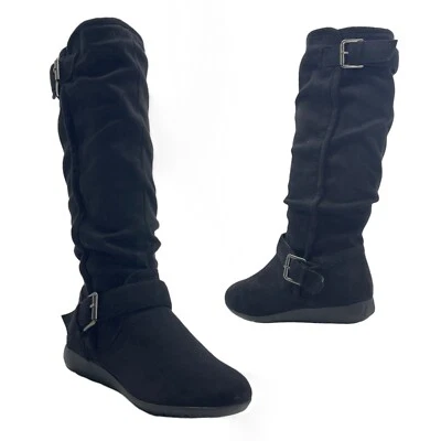 Botas hasta la rodilla de gamuza sintética REPORT 5,5 para mujer holgadas holgadas con hebillas laterales con cremallera Foto 1 de 4