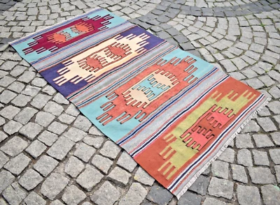 Alfombra Turca 37"" x 70"" Anatolia Sivas Alfombra Tejida Plana Acrílico Kilim Alfombra Foto 1 de 4