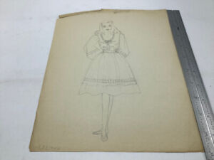 Original Female FASHION drawing -- 1944 -- dress w stiching