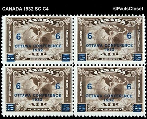 CANADA 1932 SC C4 AIRMAIL CIRCLES THE GLOBE BLUE OP 6¢ ON C2 BLK4 MNH OG F/VFINE - Picture 1 of 2