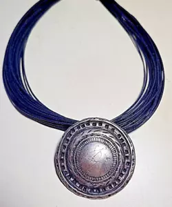 Greek Necklace Pewter AMULET Pendant-30 Multi-Strand Black Leather Cord-VTG NEW - Picture 1 of 8