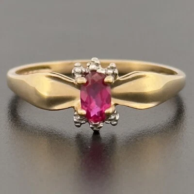 10ct Yellow Gold Created Ruby Solitaire Ring Size N - Image 1 of 4