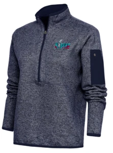 Women's Super Bowl LVII Antigua Heather Navy Fortune 1/4 Zip Pullover Jacket XL - Picture 1 of 8