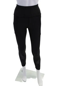 Lululemon Womens High Waisted Mesh Panel Athletic Ankle Leggings Black Size 4 - Picture 1 of 3