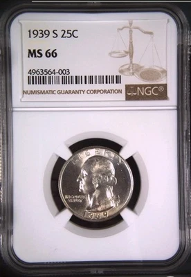 1939-S 25c Washington Silver Quarter NGC MS66 - Image 1 of 2
