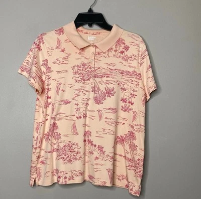 Camisa Polo Lands' End Mujer Talla L Rosa Isla Tropical Palmera Velero Resort Foto 1 de 4