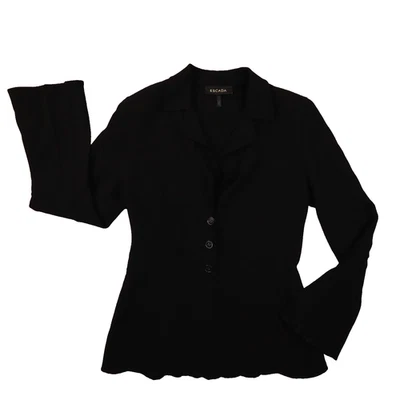 Blazer ESCADA Vintage Y2K Lana Virgen Negro Pintuck Respaldo Para Mujer Talla 40 Foto 1 de 4