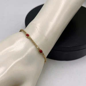 Gelbgold 14k Italien byzantinischer geflochtener Stil fünf ovale Korallen Cabochons Armband - Bild 1 von 10