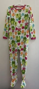 Carter's Kid Girls 1-Piece Cute Frogs Fleece Footie Long Sleeve PJs White Pink 6 - Picture 1 of 4