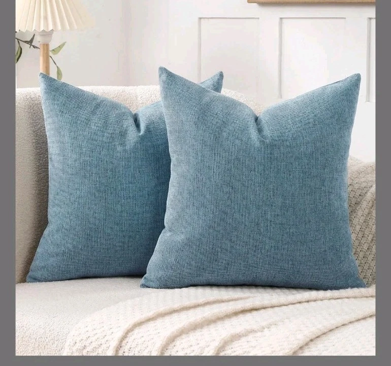 Throw Pillow Covers/ Pillowcases 24x24 Dusty Blue Chenille 2 Zip Enclosure - Image 1 of 3