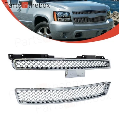 Chrome Grille For Chevy Tahoe/Suburban LTZ 1500 2500 2007-2013 14 Upper Lower Foto 1 de 4