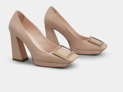 Квадратные туфли-лодочки на платформе с металлической пряжкой Roger Vivier Viv' цвет Nude Pink лакированная кожа - Изображение 1 из 4