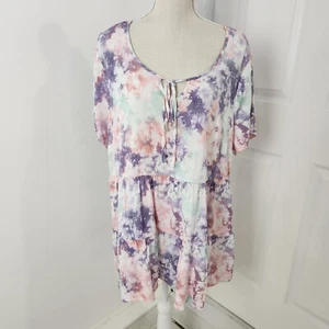 Torrid Top Womens 1 Purple Tie Dye Lenny Tie Front Tiered Babydoll Festival NWT - Picture 1 of 13