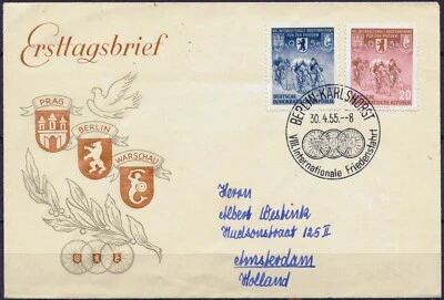 FDC Germany DDR, 1955. Berlin to Amsterdam. 8th International Bicycle Peace Race - Image 1 of 3