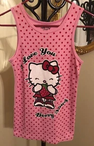 SANRIO HELLO KITTY Pink Polka Dot "Love You Berry Much" Tank Top Girls XL - Picture 1 of 7