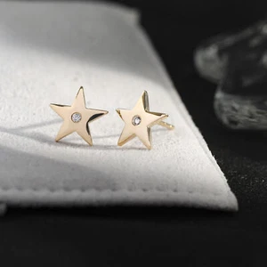 14K Gold 0,03 ct VS/F-G Diamant Sternform himmlischer Ohrstecker - The Jewelz - Bild 1 von 7