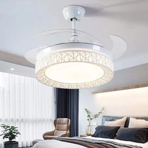 42" LED Light Ceiling Fans Remote Retractable Blade Chandeliers 3-Color Lighting - Picture 1 of 14