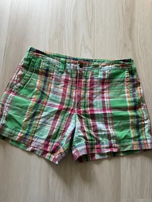 Polo Ralph Lauren Madras Pantalones Cortos a Cuadros Lino Algodón Verde Logo Bolsillo 8 Foto 1 de 4