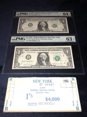 1981 BEP BRICK OF 4,000 $1 FRN'S NEW YORK, NY BOOKEND NOTES PMG UNC-63/64EPQ - Image 1 of 2