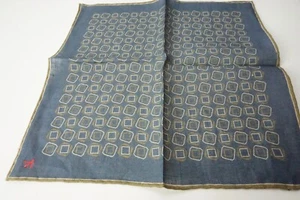 Isaia Denim Blue Olive Green Geometric 100% Linen Pocket Square Italy New - Picture 1 of 5