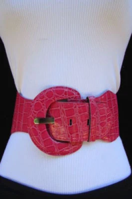 Women Elastic Low Hip High Waist Belt Classy Pink Print Round Buckle Plus Size - Image 1 of 4