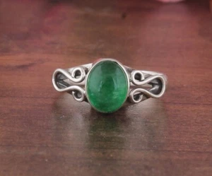 Anillo Minimalista Delicado De Plata Esterlina 925 De Aventurina Verde Natural - Imagen 1 de 6