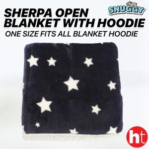Sherpa Open Blanket with Hood, One Size Fits All, Keep Cosy All Winter - Picture 1 of 34